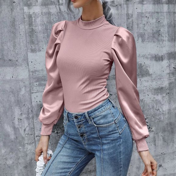 Modern Girl Pink Blouse top with Satin Sleeve - Picture 2 of 4